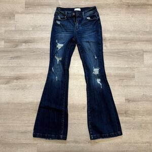 PETRA 153 Jeans Distressed High Rise Flare Leg Dark Wash 5/26